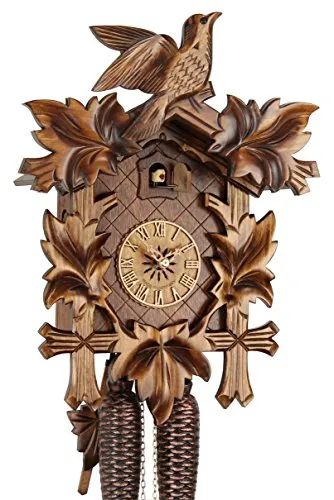 Eble Kuckucksuhr Original Schwarzwälder Kuckuckuhr Echtholz mechanisches 8-Tage Laufwerk NEU VDs Zertifikat Fünflaub 39cm- 38-01-12-80