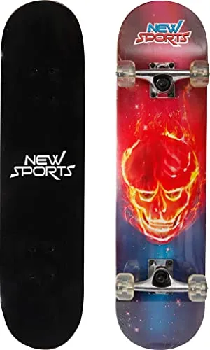 NSP Skateboard Ghostrider, L 78,7cm - Robustes Cruiserboard - Cruiserboard aus 9-lagigem Ahornholz mit ABEC 7 Kugellagern. Ideal für Kinder ab 5 Jahren, max. Tragkraft 100kg, perfekt für entspannte Fahrten und Tricks.