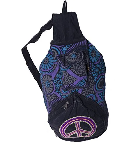 Kunst und Magie Bunter Hippie Rucksack 'Peace', Farbe:Schwarz/Lila