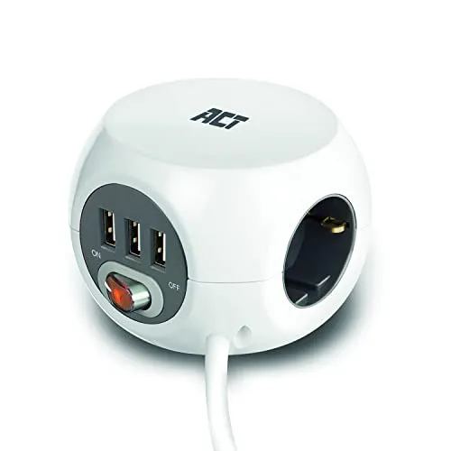 Produktbild ACT Power Socket Cube (PDU) mit 3 Steckdosen und 3 USB-A Ports