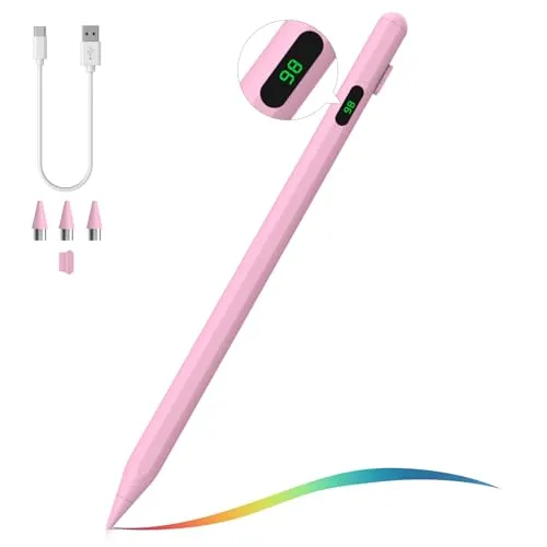 MoKo Stylus Pen für Touchscreen, Aktiver Universal Stylus Stift Kompatibel mit iPad/iPhone/Samsung (Nicht-S Pen)/Anderen iOS/Android Smartphone Tablet Geräten Tablet Stift mit Power Display, Pink