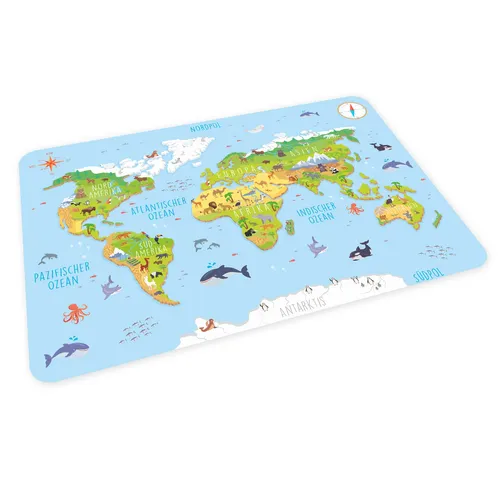 stabiles Vinyl Tischset Weltkarte Kinder Platzset abwaschbar