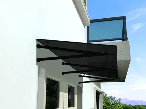 BuyLando (3V) 250x90 cm Grauglas Glasvordach mit Edelstahlhalter in Schwarz - Elegantes Glasvordach aus robustem Grauglas, inklusive stilvollen Edelstahlhaltern. Ideal für den Eingangsbereich und schützt vor Witterungseinflüssen.