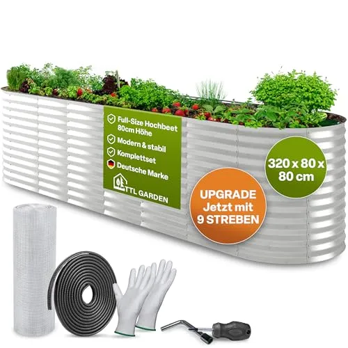 TTL GARDEN 320x80x80cm Spirit XL Metall Hochbeet Silber von TTL GARDEN