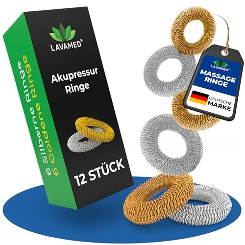LAVAMED® Akupressur Ringe (12 Stk.) Fingerringe als Massageringe für Finger