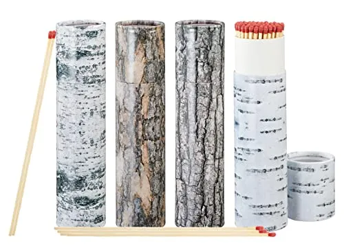 Spetebo XXL Kamin Streichhölzer 4er Pack - je 75 Stück - Jumbo Zündhölzer mit ca. 20 cm Länge - Grill Feuer Kerzen Anzünder mit Verpackung im Baumrinden Design Maxi lang