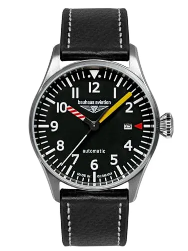 Bauhaus Herrenuhr Aviation Automatik Schwarz 2762-5 - Elegante Armbanduhr für Herren mit Automatikwerk, schwarzem Zifferblatt und robustem Edelstahlgehäuse – perfekt für stilbewusste Männer.