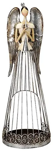 nostalgischer oppulenter Deko Engel mit Flöte als Windlicht Creme-Silber antike Shabby Optik