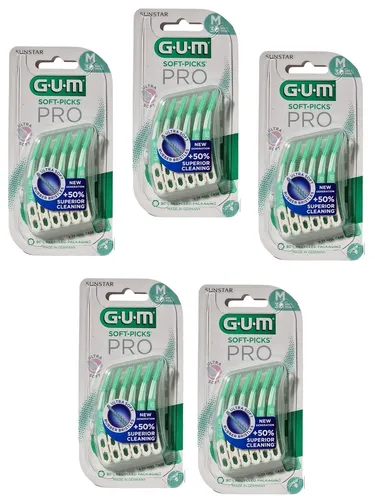 GUM Soft-Picks Pro Medium Interdentalbürsten - 5x 30 Stück - Praktische Interdentalbürsten für die tägliche Zahnzwischenraumpflege. Mit weichen Borsten und Reiseetui für einfache Handhabung unterwegs.