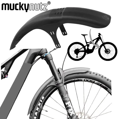 Mucky Nutz MTB Ebike Gabel Mud Mug Guard Schutzblech lang - Clip-on Schutzblech in Schwarz, optimaler Schutz vor Schmutz und Spritzwasser für ein sauberes Fahrerlebnis.