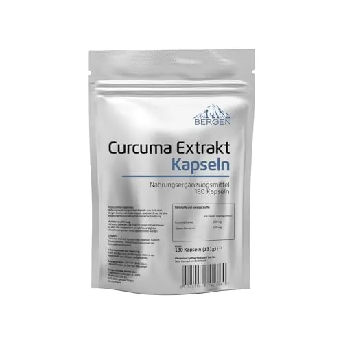 Curcuma Extrakt - 180 Kapseln - Curcumingehalt EINER Kapsel entspricht ca. 20.000mg Kurkuma - Hochdosiert aus 95% Extrakt - Laborgeprüft und in Deutschland produziert