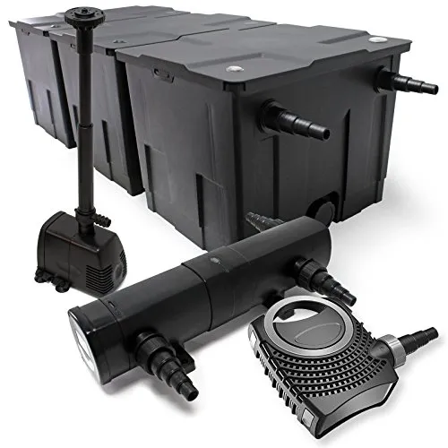 Wiltec Teichfilter Komplettset CBF-350C mit UVC Klärer und Springbrunnenpumpe