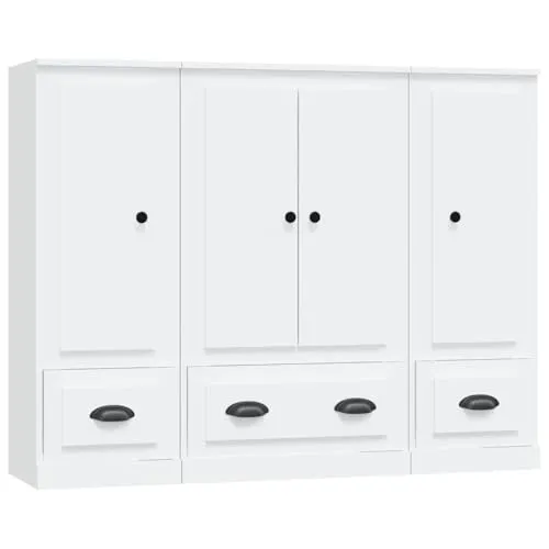 vidaXL Highboards Set 3 Stk. Weiß - Kommoden im eleganten Design aus hochwertigem Holzwerkstoff, bieten viel Stauraum und verleihen deinem Raum einen zeitlosen Charme.