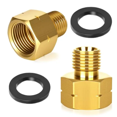Rzspher 2 Stück Gas Adapter,3/8 auf 1/4 Messing Gasflaschen Gasanschluss Adapter,Gasflasche Gasschlauch Verbinder Dichtring Gasadapter IG 3/8