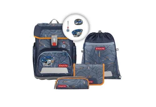 Step by Step Schulranzen-Set Cloud Helicopter Sam - 5-teilig, ergonomischer Tornister mit Reflektoren, höhenverstellbar und ab der 1. bis 4. Klasse, 19l Stauraum