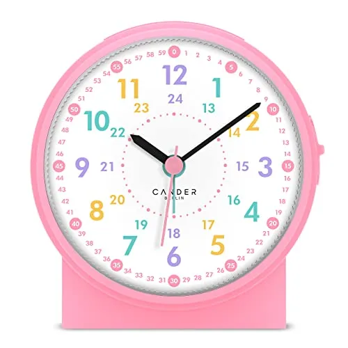 Cander Berlin MNU 1009 H Kinderwecker Wecker Kinder lautlos geräuschlos Lernuhr Kinderuhr Licht Snooze Tischuhr Beleuchtung geräuscharm Schlummer pink rosa