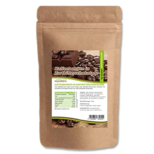 Mynatura Kaffeebohnen in Zartbitterschokolade - 1000g - Schokolade trifft auf Kaffee! Genießen Sie ausgewählte Kaffeebohnen in feiner Zartbitterschokolade mit mindestens 50% Kakao. Perfekt zum Snacken oder für Backwaren.
