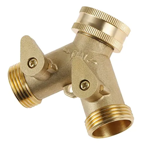 DRELD 3/4 Zoll 2-Wege-Verteiler Messing Wasseranschluss Verteiler weg Y-Anschluss Ventil für Anschluss von Zwei Geräten Gartenschlauch Waschmaschine