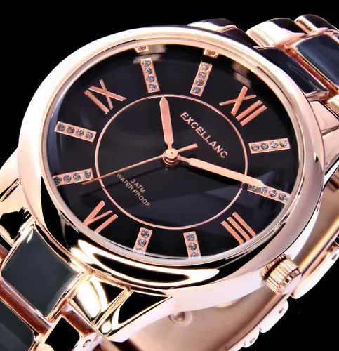 Excellanc Uhr Damenuhr Armbanduhr Schwarz Grau Rosegold Farben Glitzersteine