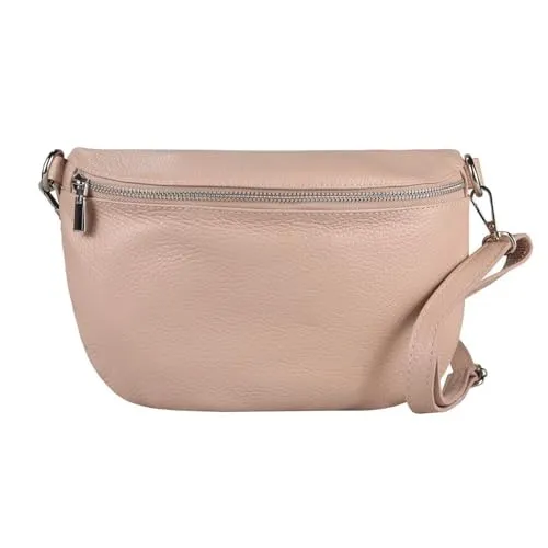 ITALYSHOP24-COM OBC Made in Italy Damen Leder Tasche Gürteltasche Crossbody Hüfttasche Bauchtasche Umhängetasche Cross-Over Bodybag Schultertasche Handytasche (Antik Rosa)