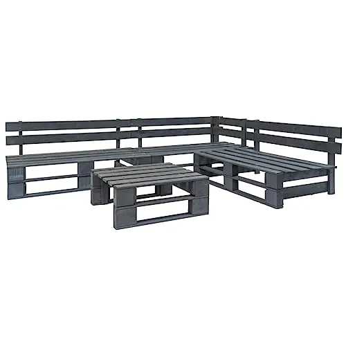 vidaXL Holz Garten Sofagarnitur 4-TLG. Grau - Gartenmöbel mit rustikalem Charme, aus langlebigem kesseldruckimprägniertem Kiefernholz, ideal zum Entspannen und für gesellige Stunden im Freien.