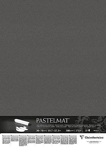 CLAIREFONTAINE Zeichenpapier Pastelmat Anthrazit, 5 Bogen 50x70 cm - Papier für Pastellmalerei, 360g, ideal für kreative Künstler dank seiner speziellen Oberfläche für brillante Farbergebnisse.
