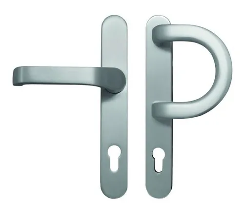 Meeth Haustürgarnitur Nr. 325 - Abgerundet in Silber - Elegante Türbeschlag aus Metall in Silber, ideal für moderne Eingänge. Robuste Bauweise gewährleistet Langlebigkeit und Sicherheit.