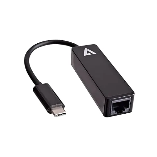V7 USB-C auf Ethernet Adapter - V7UCRJ45-BLK-1E - Festplattengehäuse mit USB-C Anschluss, unterstützt bis zu 1000Mbps, ideal für schnelles Internet und kompatibel mit Mac OS & Windows 10.