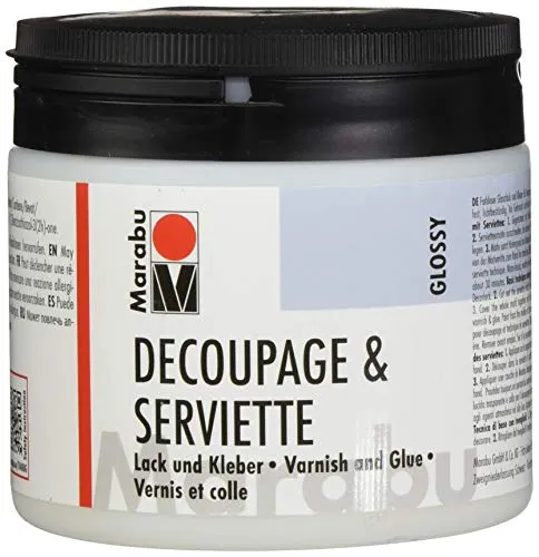 Marabu 11400075844 - Transparenter Lack und Kleber für Serviettentechnik, glänzend, 500 ml Dose, auf Wasserbasis, Wetterfest und lichtbeständig, auch für Bügeltechnik, Cremefarben