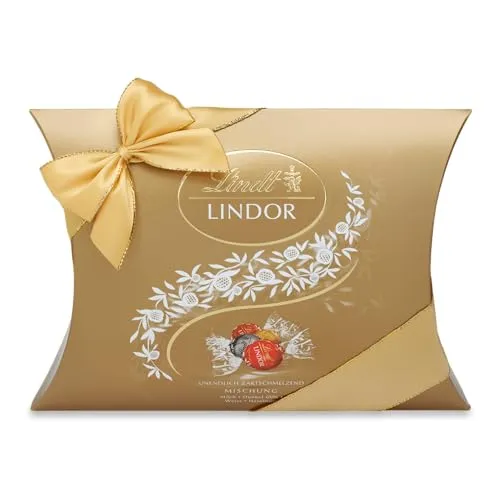 Lindt Schokolade | LINDOR Kissenpackung Mischung | 323g | 24 LINDOR Kugeln in 4 Sorten mit zartschmelzender Füllung | Schokoladen-Geschenk