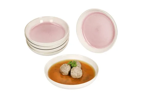 MamboCat Suppenteller 6x Reactive Glaze Paris - 400ml, Creme Pink - Suppenteller aus Steingut für 6 Personen, mit einzigartiger reaktiver Glasur für einen stilvollen Esstisch.