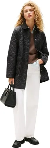 Tommy Hilfiger Damen Steppjacke Padded Nylon Quilted Lang, Schwarz (Black), M - Funktionsjacke aus 100% recyceltem Nylon, ideal für den Übergang, leicht und warm mit hohem Tragekomfort und zeitlosem Design.