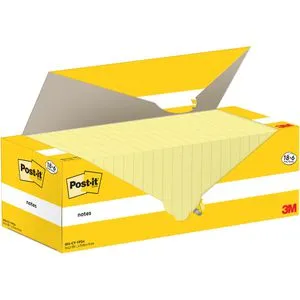 Post-it Notes Vorteilspackung, 18 Blöcke + 6 GRATIS - Selbstklebende Notizzettel in Kanariengelb, ideal für Notizen und Erinnerungen. Nachhaltig produziert aus PEFC-zertifizierten Papierfasern.