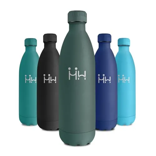 Edelstahl Trinkflasche 1L, Trinkflasche Isoliert BPA-frei, Vakuum Isolierflasche, Thermosflasche Auslaufsicher, Wasserflasche für Laufen, Fahrrad, Erwachsene, Fitness, Radfahren, Schule, Sprudel