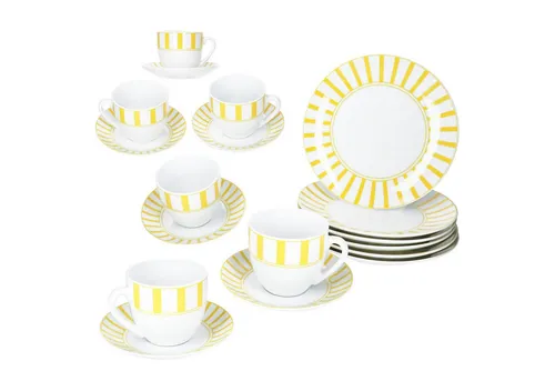 MamboCat 18tlg Kaffeeservice Split gelb - Elegantes Kaffeeservice für 6 Personen aus hochwertigem Porzellan mit modernem Streifen-Design in leuchtendem Gelb, ideal für stilvolle Kaffeetafeln.