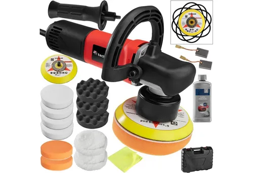 tectake Profi Exzenter Poliermaschine + Set 16 - 710 Watt, stufenlos einstellbare Hubgeschwindigkeit 2500-6300 U/min, perfektes Polierergebnis für Hochglanz und Kratzerentfernung