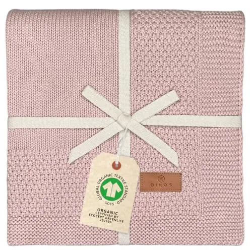 DIKOS® Babydecke mit Bordüre (Altrosa) – weiche, atmungsaktive Neugeborenen Decke aus 100% Bio-Baumwolle (GOTS & Oeko-TEX) – perfekt als Geschenkidee zur Geburt & Erstausstattung für Baby Mädchen