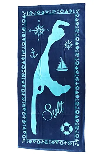 ELLUG Großes maritimes Handtuch, Badetuch Strandtuch 100% Baumwolle Velours und Frottee Urlaub 75 * 160cm (Sylt)