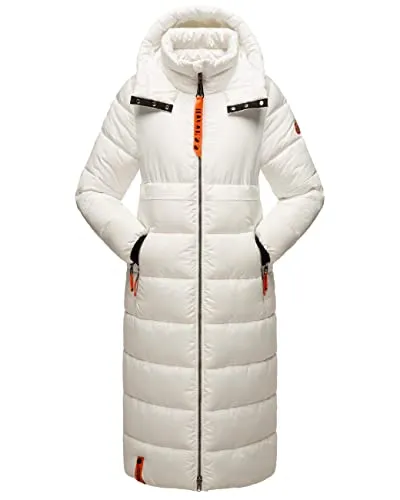 Navahoo Damen Wintermantel - Warmer Steppmantel mit Kapuze in Offwhite, Gr. XXL - Funktionsjacken: Stylischer und warmer Steppmantel mit wind- und wasserabweisendem Material, ideal für kalte Wintertage. Mit Innentasche für Bluetooth-Kopfhörer und Powerbank!