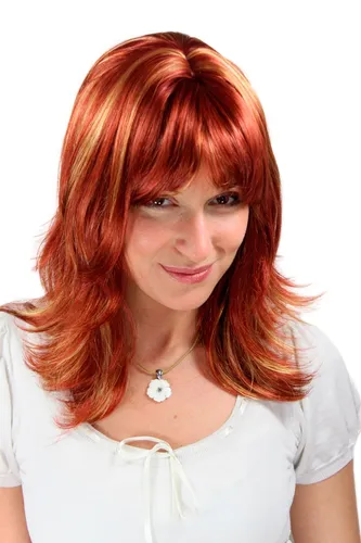 Damen Perücke Wig ATEMBERAUBEND Rot/Blond Wild GESTRÄHNT lang 45 cm 1548-350-144