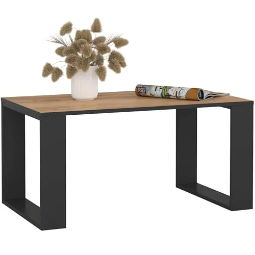 AKORD Couchtisch Holz NOX mit Regal, 92x45x53cm - Wohnzimmertisch im modernen, minimalistischen Design, ideal für vielseitige Nutzung und kombiniert mit offener Konstruktion für optische Leichtigkeit.