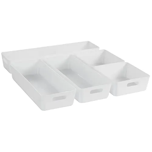 Hummelladen Schubladen Ordnungssystem - 6 cm hoch - 5 Teile in 3 Größen - für 40x40 Schublade - Aufbewahrungsbox weiß - Organizer Ordnungsbox Körbchen Box