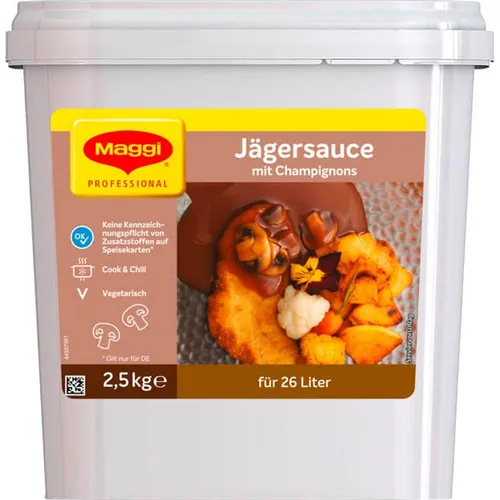 MAGGI Professional Jäger-Sauce mit Champignons, vegan, 2,5kg GastroBox - Fixprodukt für die Gastronomie, vielseitig einsetzbar und ideal für verschiedene Garmethoden wie Sous Vide und Bain-Marie.