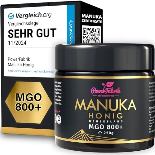 Manuka Honig MGO 800+ | 250g | HALAL | Das ORIGINAL aus Neuseeland - Honig aus nachhaltiger Imkerei, doppelt analysiert für höchste Qualität. 100% natürlich, in lichtundurchlässigem Glasbehälter – ideal als Geschenk.