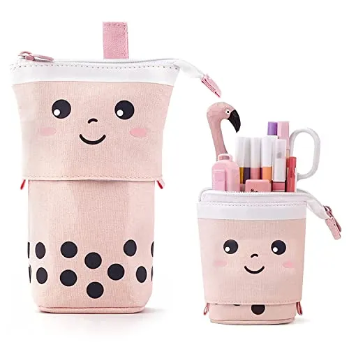 Federmäppchen Mäppchen Cartoon Bleistifthalter Süßer Mäppchen Kosmetiktasche Organisator Stehbleistiftbeutel Tasche Schreibwarenetui Geschenk für Schülerin Teenager Mädchen Erwachsenenschulbüro (Rosa)