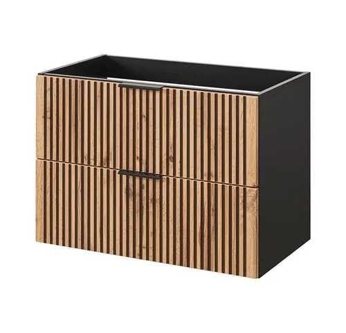 Lomadox Waschbeckenschrank XANTEN-56 anthrazit - Waschbeckenunterschrank mit 2 Softclose-Auszügen, stilvolles Design in anthrazit und Wotan Eiche Nb. für eleganten Stauraum im Bad.