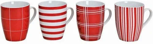 Tassen Becher Kaffeebecher Teebecher rot weiß Porzellan 300 ml 4er Set