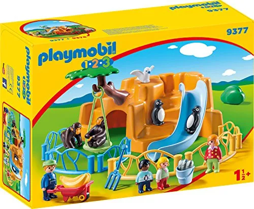 PLAYMOBIL 1 2 3 Zoo | Pinguingehege mit Affenschaukel und Figuren | 9377 - Playmobil Zoo für Kinder ab 18 Monaten, mit Pinguinen und Affen. Ideal zur Förderung der Fantasie und Motorik durch interaktive Spielmöglichkeiten.