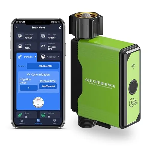 Bluetooth Smart Garden Bewässerungs-Timer mit integriertem Turbinen-Durchflussmesser, bis zu 10 programmierbare Zeitpläne, kompatibel mit Tuya Smart und Smart Life App