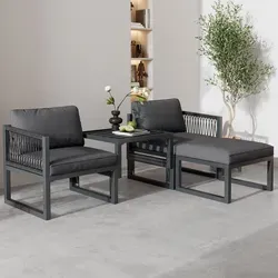 Merax Gartenlounge-Set Rope, 4tlg. Polyrattan & Aluminium Sitzgruppe, Grau - Entspannen Sie stilvoll mit dem 4-teiligen Gartenmöbelset aus robustem Polyrattan und Aluminium. Das vielseitige Design bietet zahlreiche Kombinationsmöglichkeiten und sorgt für gemütliche Stunden im Freien.
